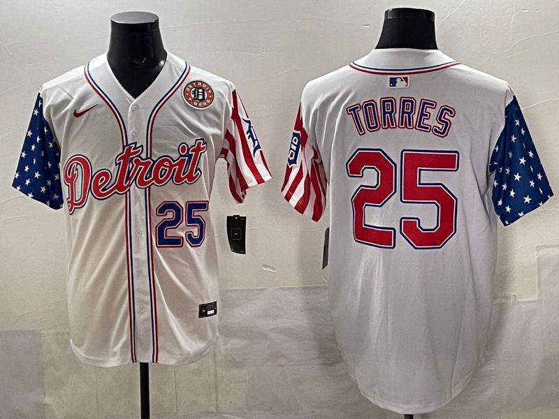 Men Detroit Tigers 25 Torres White National Flags 2025 Nike MLB Jersey style 42